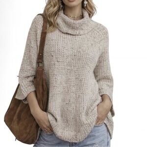 Free People Dylan Tweed Cowl Neck Oversized Sweater